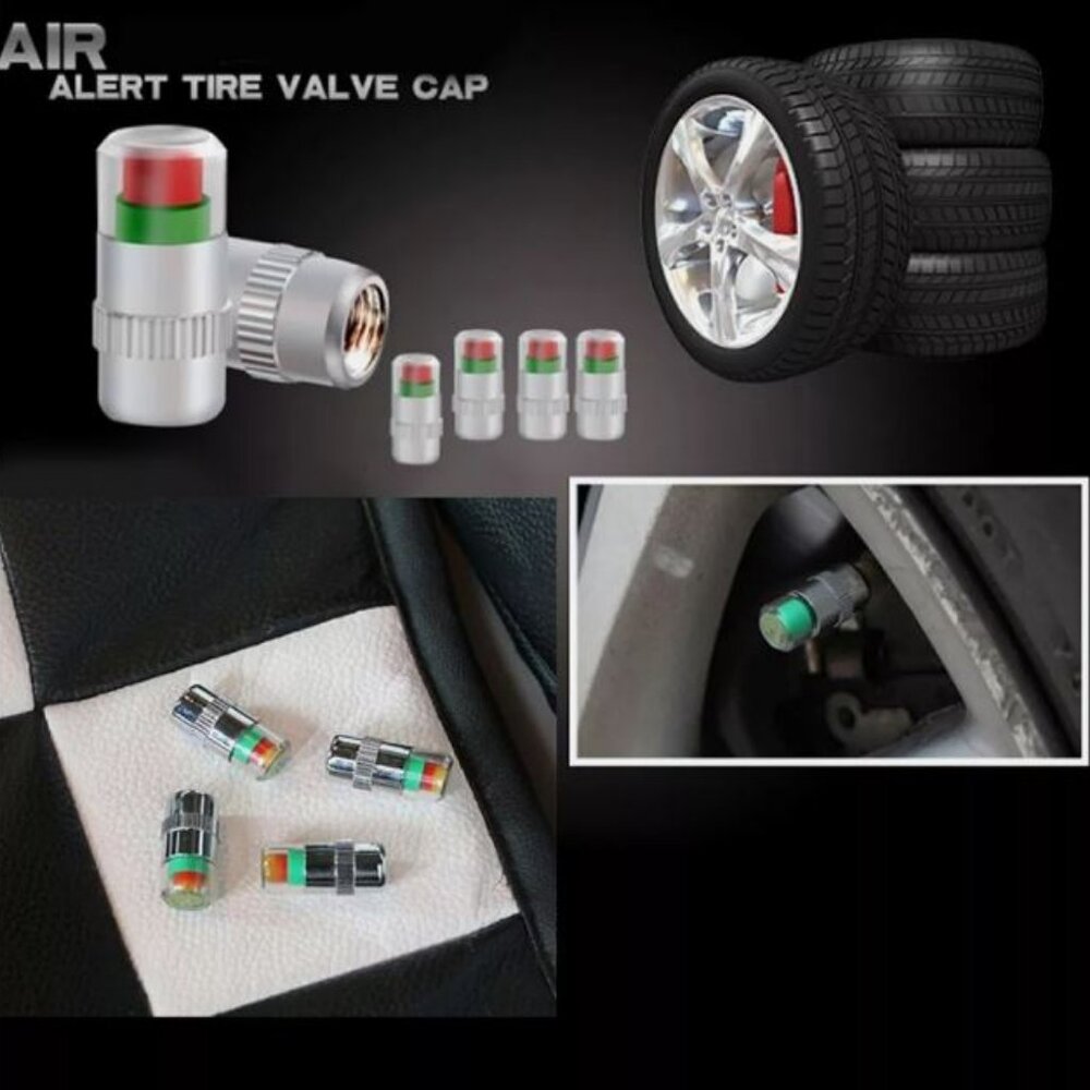 4-Pack Universal Tire Pressure Monitoring Valve Caps With Visual Indicators